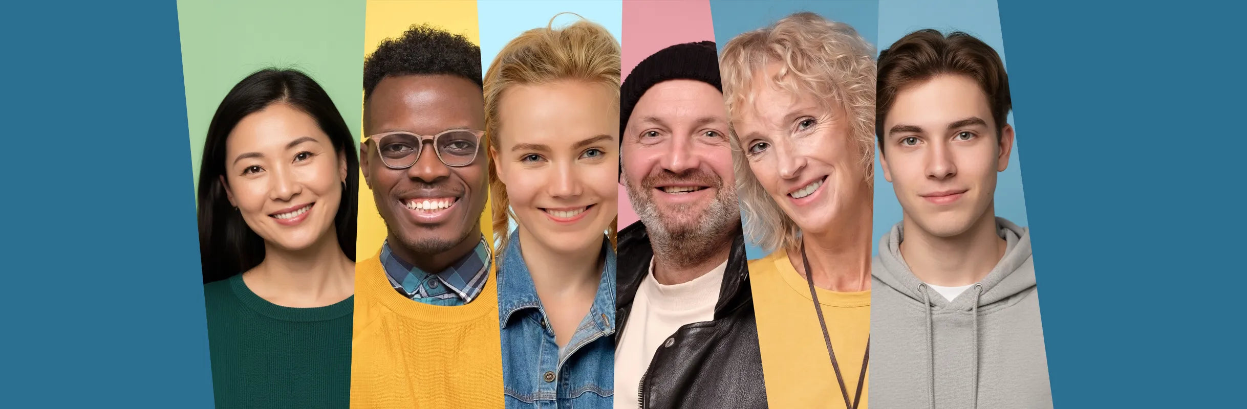 Personas de distintas edades y orígenes con sonrisas, representando la comunidad diversa del Club Noodor centrada en el cuidado de la microbiota y el bienestar sin mal olor.